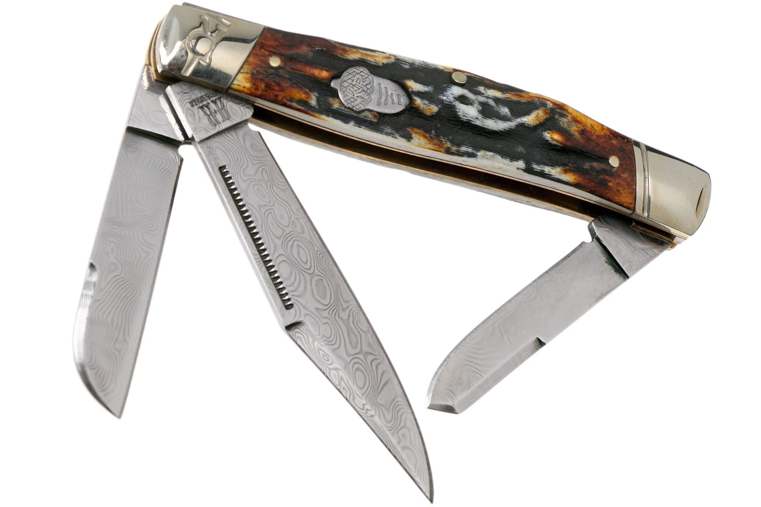 Rough Ryder Stockman Cinnamon Stag RR2160 Damascus Slipjoint Couteau De Poche 3 Rough Ryder Stockman Cinnamon Stag RR2160 Damascus Slipjoint Couteau De Poche